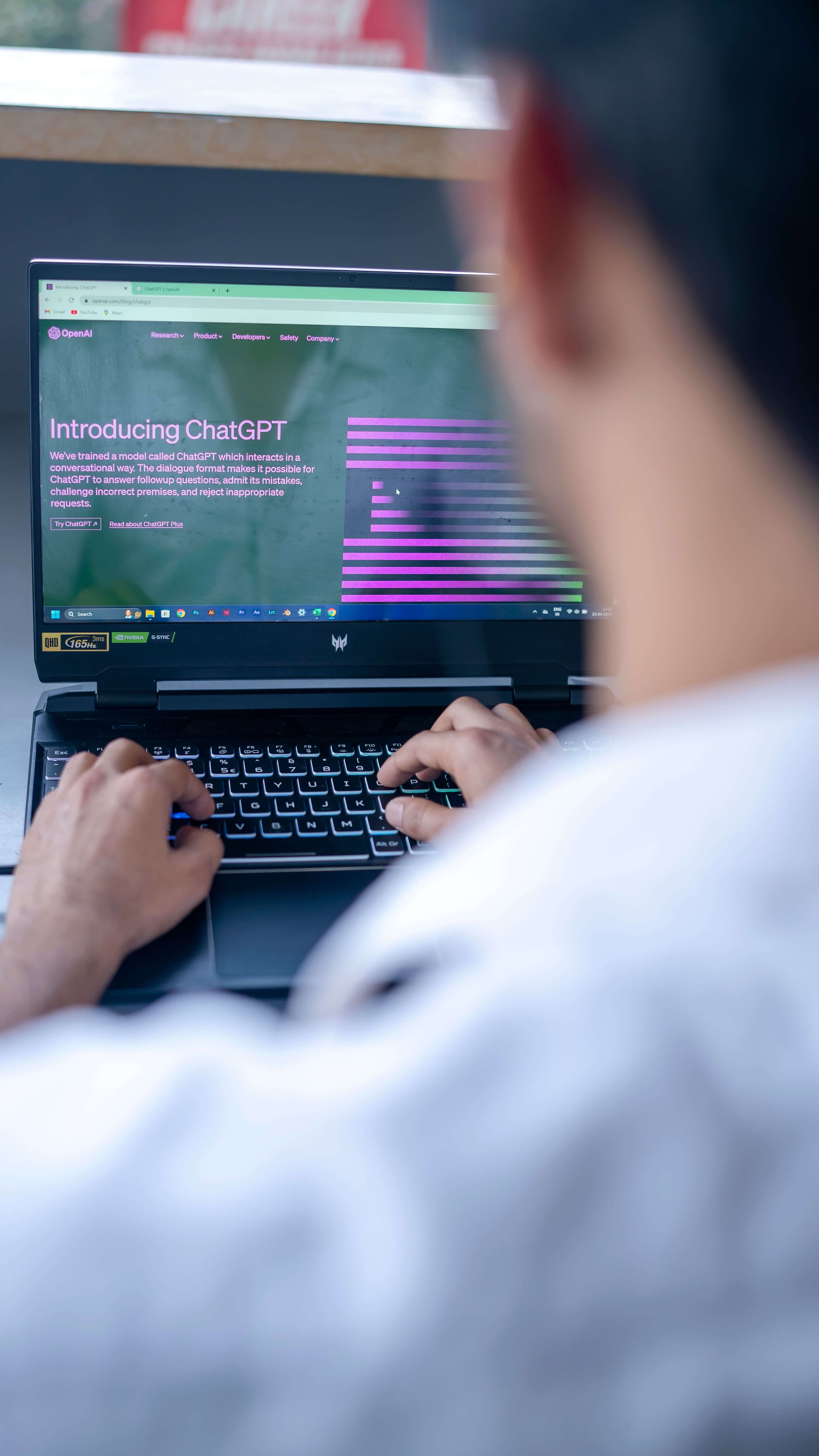 Teacher using AI ChatGPT search engine